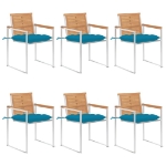 Sedie da Giardino con Cuscini 6 pz in Legno Massello di Teak