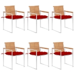 Sedie da Giardino con Cuscini 6 pz in Legno Massello di Teak