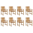 Sedie da Giardino con Cuscini 8 pz in Legno Massello di Acacia