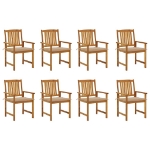 Sedie da Giardino con Cuscini 8 pz in Legno Massello di Acacia