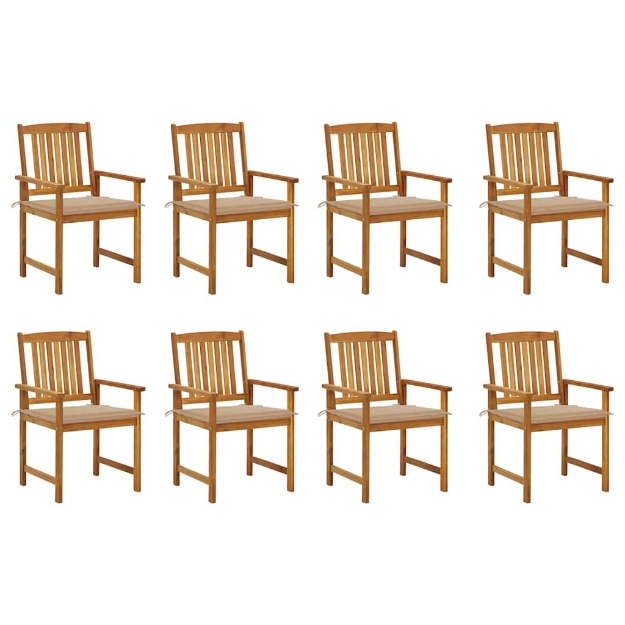 Sedie da Giardino con Cuscini 8 pz in Legno Massello di Acacia