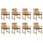 Sedie da Giardino con Cuscini 8 pz in Legno Massello di Acacia