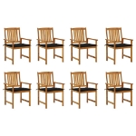 Sedie da Giardino con Cuscini 8 pz in Legno Massello di Acacia