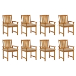 Sedie da Giardino con Cuscini 8 pz in Legno Massello di Acacia