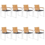 Sedie da Giardino con Cuscini 8 pz in Legno Massello di Teak