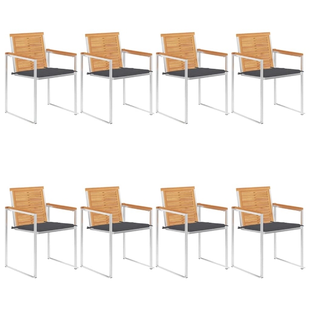 Sedie da Giardino con Cuscini 8 pz in Legno Massello di Teak