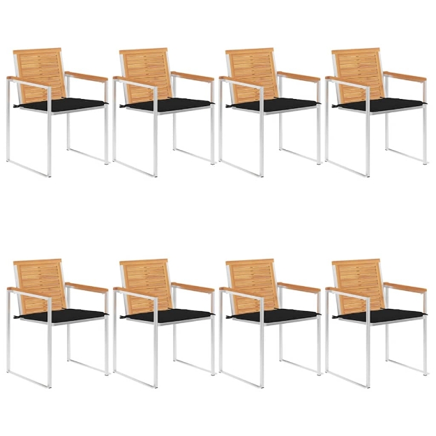 Sedie da Giardino con Cuscini 8 pz in Legno Massello di Teak