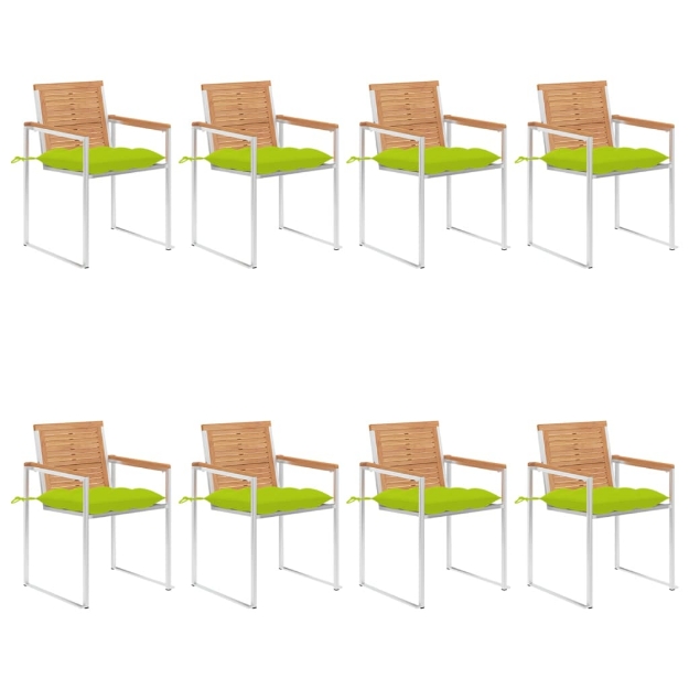 Sedie da Giardino con Cuscini 8 pz in Legno Massello di Teak