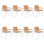 Sedie da Giardino con Cuscini 8 pz in Legno Massello di Teak