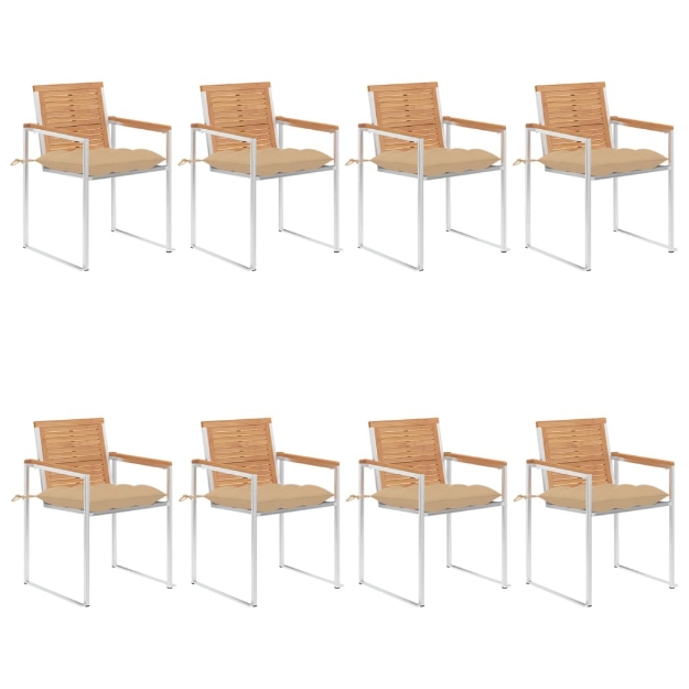Sedie da Giardino con Cuscini 8 pz in Legno Massello di Teak