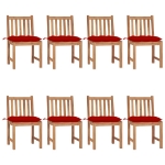 Sedie da Giardino con Cuscini 8 pz in Legno Massello di Teak
