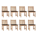 Sedie da Giardino con Cuscini 8 pz in Legno Massello di Teak