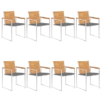 Sedie da Giardino con Cuscini 8 pz in Legno Massello di Teak
