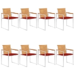 Sedie da Giardino con Cuscini 8 pz in Legno Massello di Teak