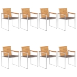 Sedie da Giardino con Cuscini 8 pz in Legno Massello di Teak