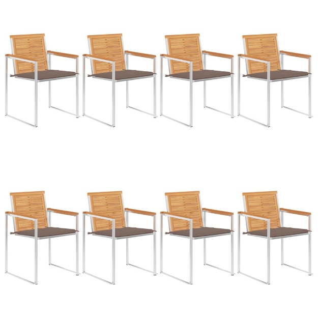 Sedie da Giardino con Cuscini 8 pz in Legno Massello di Teak