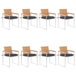 Sedie da Giardino con Cuscini 8 pz in Legno Massello di Teak