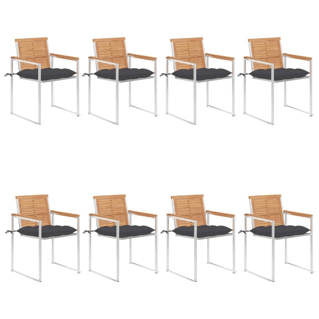 Sedie da Giardino con Cuscini 8 pz in Legno Massello di Teak