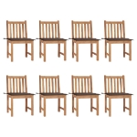 Sedie da Giardino con Cuscini 8 pz in Legno Massello di Teak