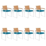 Sedie da Giardino con Cuscini 8 pz in Legno Massello di Teak