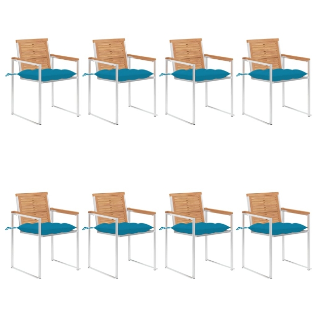 Sedie da Giardino con Cuscini 8 pz in Legno Massello di Teak