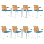 Sedie da Giardino con Cuscini 8 pz in Legno Massello di Teak