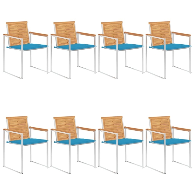 Sedie da Giardino con Cuscini 8 pz in Legno Massello di Teak