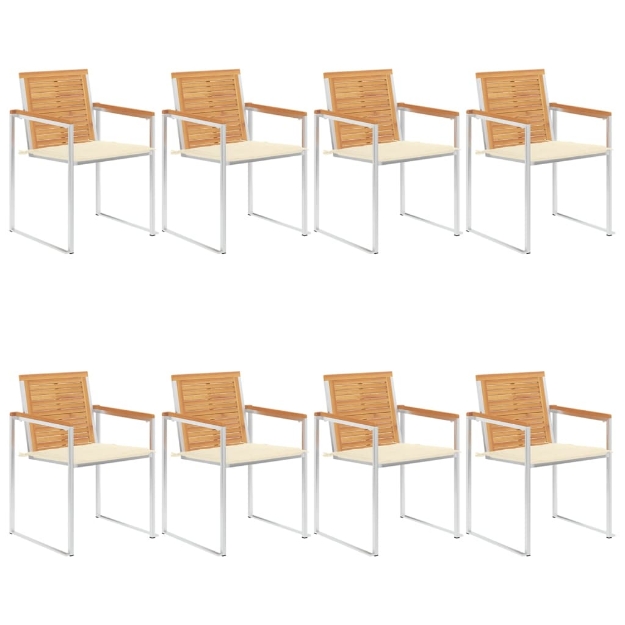 Sedie da Giardino con Cuscini 8 pz in Legno Massello di Teak
