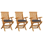 Sedie da Giardino con Cuscini Antracite 3pz Legno Massello Teak