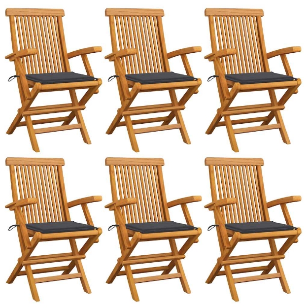 Sedie da Giardino con Cuscini Antracite 6pz Legno Massello Teak