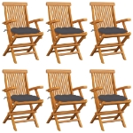 Sedie da Giardino con Cuscini Antracite 6pz Legno Massello Teak