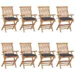 Sedie da Giardino con Cuscini Antracite 8pz Legno Massello Teak