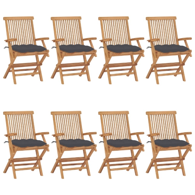 Sedie da Giardino con Cuscini Antracite 8pz Legno Massello Teak
