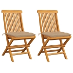 Sedie da Giardino con Cuscini Beige 2 pz in Massello di Teak