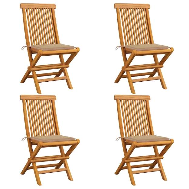 Sedie da Giardino con Cuscini Beige 4 pz Massello di Teak