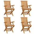 Sedie da Giardino con Cuscini Beige 4pz Legno Massello di Teak