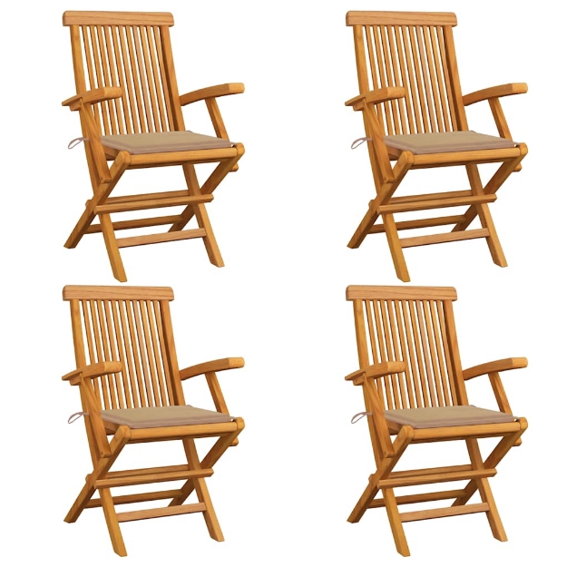 Sedie da Giardino con Cuscini Beige 4pz Legno Massello di Teak