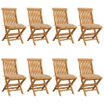 Sedie da Giardino con Cuscini Beige 8 pz in Massello di Teak