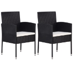 Sedie da Giardino con Cuscini Bianco Crema 2pz Nere Polyrattan