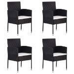 Sedie da Giardino con Cuscini Bianco Crema 4pz Nere Polyrattan