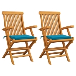 Sedie da Giardino con Cuscini Blu 2pz Legno Massello di Teak