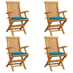 Sedie da Giardino con Cuscini Blu 4 pz Legno Massello di Teak