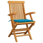 Sedie da Giardino con Cuscini Blu 4 pz Legno Massello di Teak