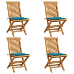 Sedie da Giardino con Cuscini Blu 4 pz Massello di Teak