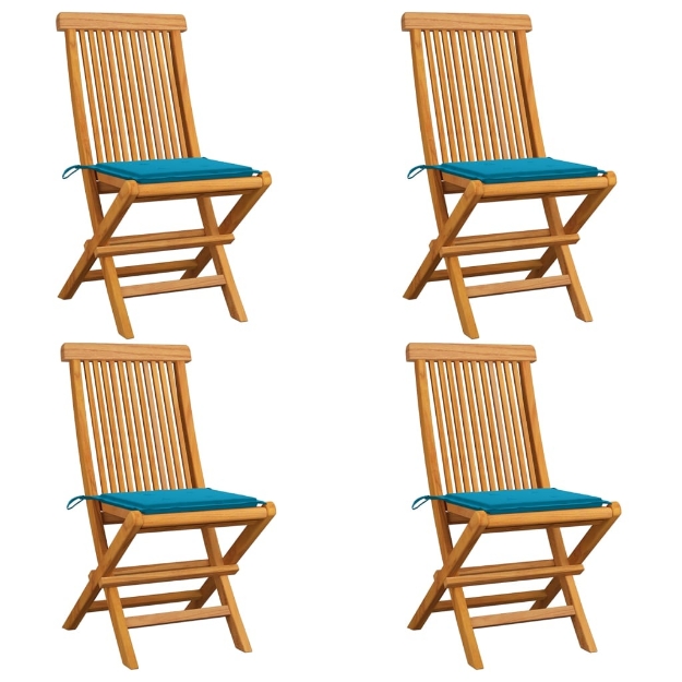Sedie da Giardino con Cuscini Blu 4 pz Massello di Teak