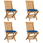 Sedie da Giardino con Cuscini Blu 4 pz Massello di Teak