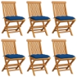Sedie da Giardino con Cuscini Blu 6 pz in Massello di Teak