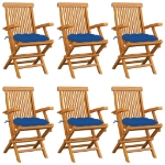 Sedie da Giardino con Cuscini Blu 6 pz Legno Massello di Teak