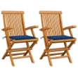 Sedie da Giardino con Cuscini Blu Reale 2pz Legno Massello Teak