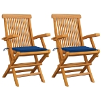 Sedie da Giardino con Cuscini Blu Reale 2pz Legno Massello Teak